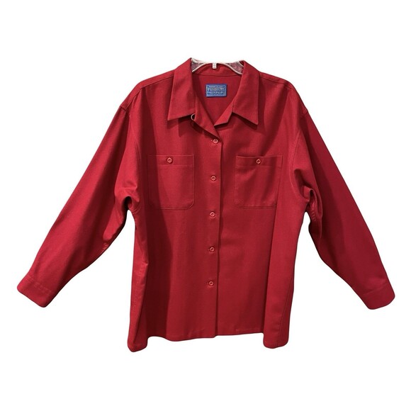 Pendleton Shacket Button Up Shirt 100% Virgin Wool Sz L Red Missing Button - Picture 2 of 10